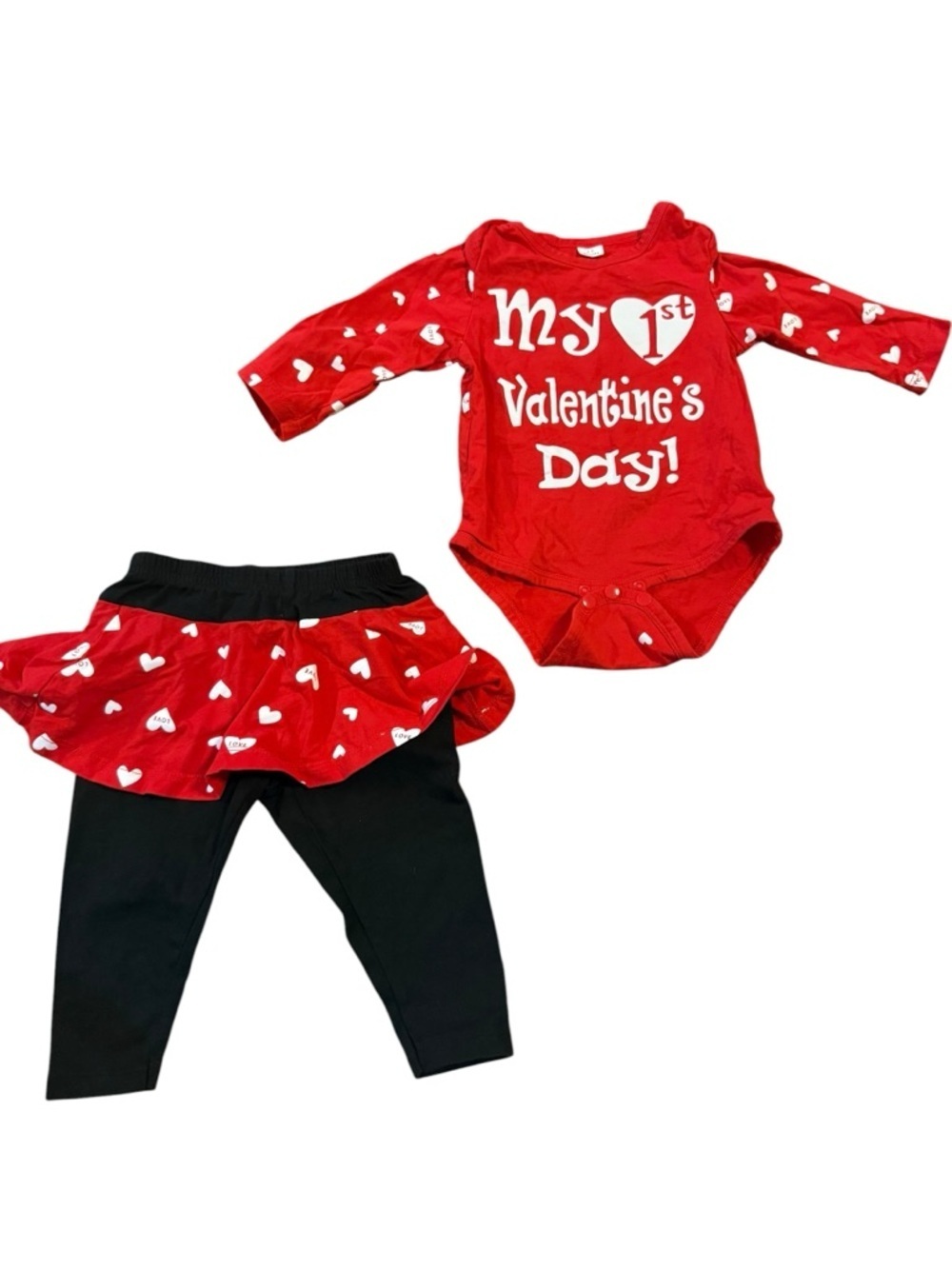 Valentine's Day Red Heart Bodysuit & Skirted Leggings Set